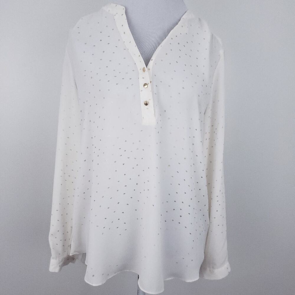ZAC & Rachel Polkadot Blouse Top Shirt White Cream Gold Women Large Career Work